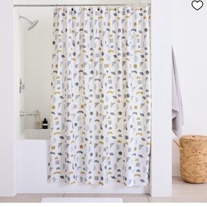 West Elm Geometric Pattern Cloth Shower Curtain - White, Gray, Gold